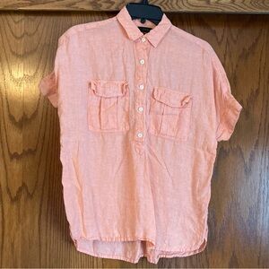 J. Crew Baird McNutt Irish Linen Short sleeve Popover, Peach, Size 4